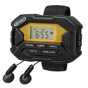 Jensen Armband Digital AM/FM Stereo Radio with Clock and Earbuds, Black, SAB-60