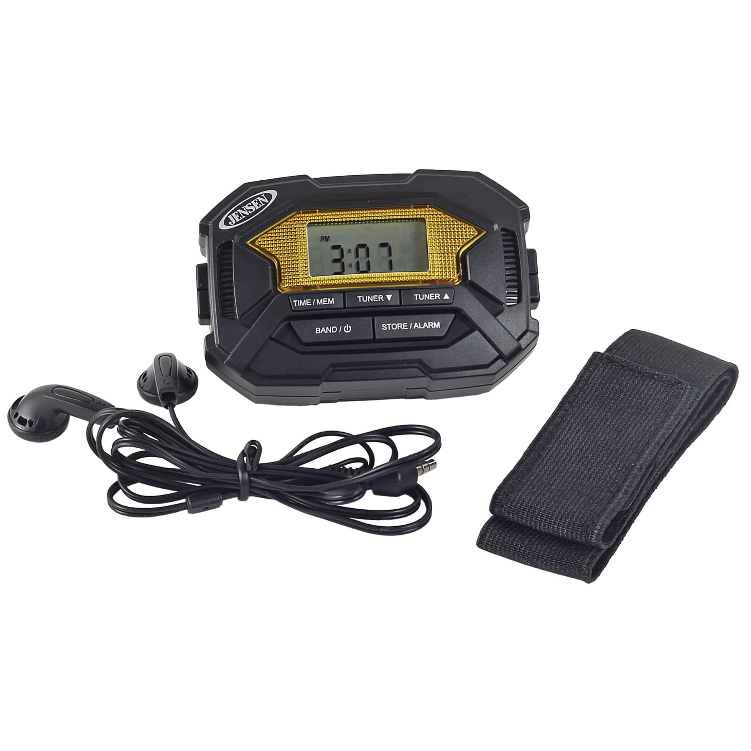 Jensen Armband Digital AM/FM Stereo Radio with Clock and Earbuds, Black, SAB-60