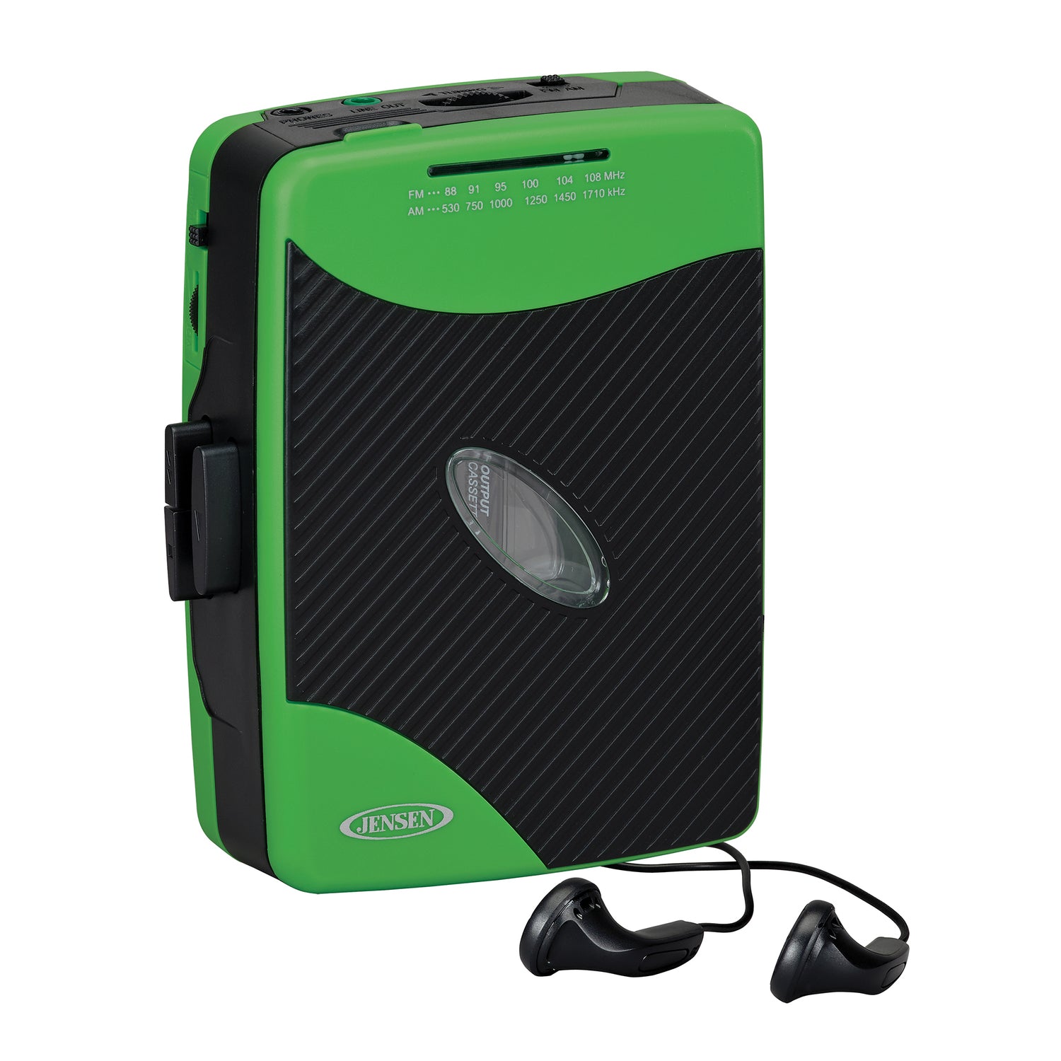 Jensen Portable Stereo Cassette Player with AM/FM Radio and Earbuds, SCR-75, Green/Black