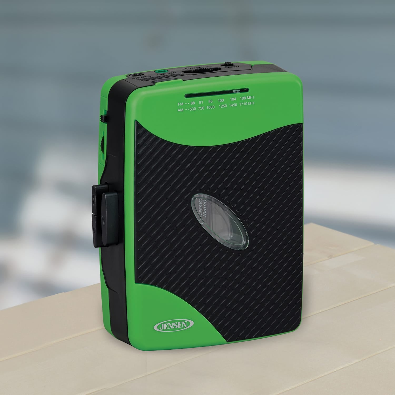Jensen Portable Stereo Cassette Player with AM/FM Radio and Earbuds, SCR-75, Green/Black
