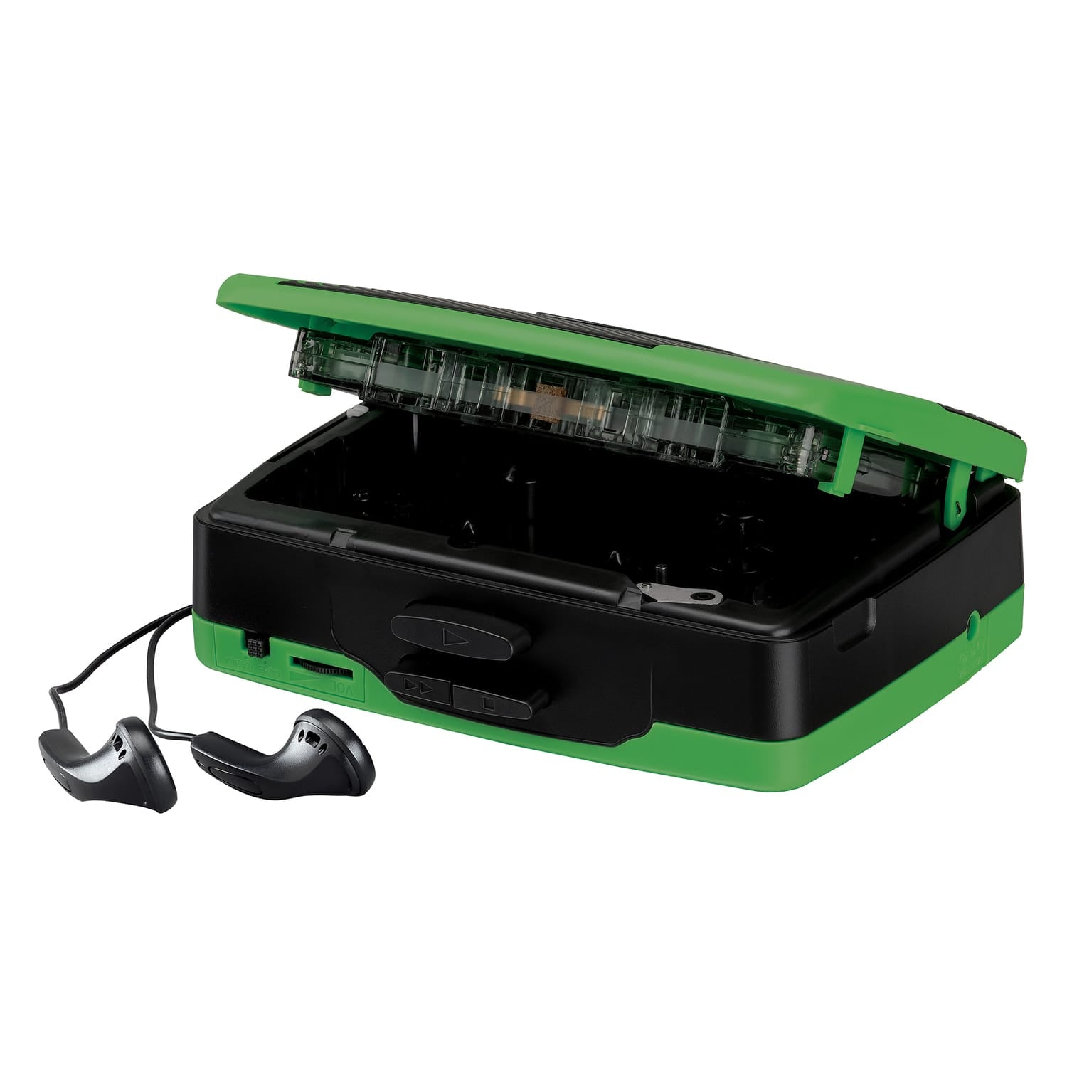 Jensen Portable Stereo Cassette Player with AM/FM Radio and Earbuds, SCR-75, Green/Black