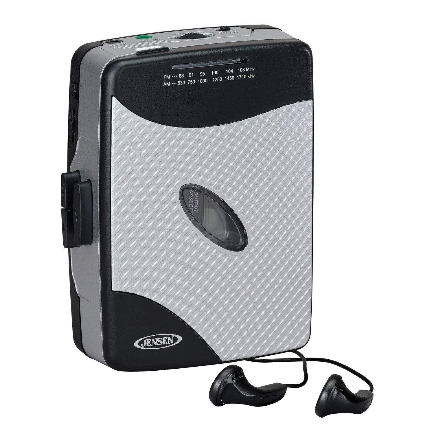 Jensen Portable Stereo Cassette Player with AM/FM Radio and Earbuds, SCR-75, Silver/Black