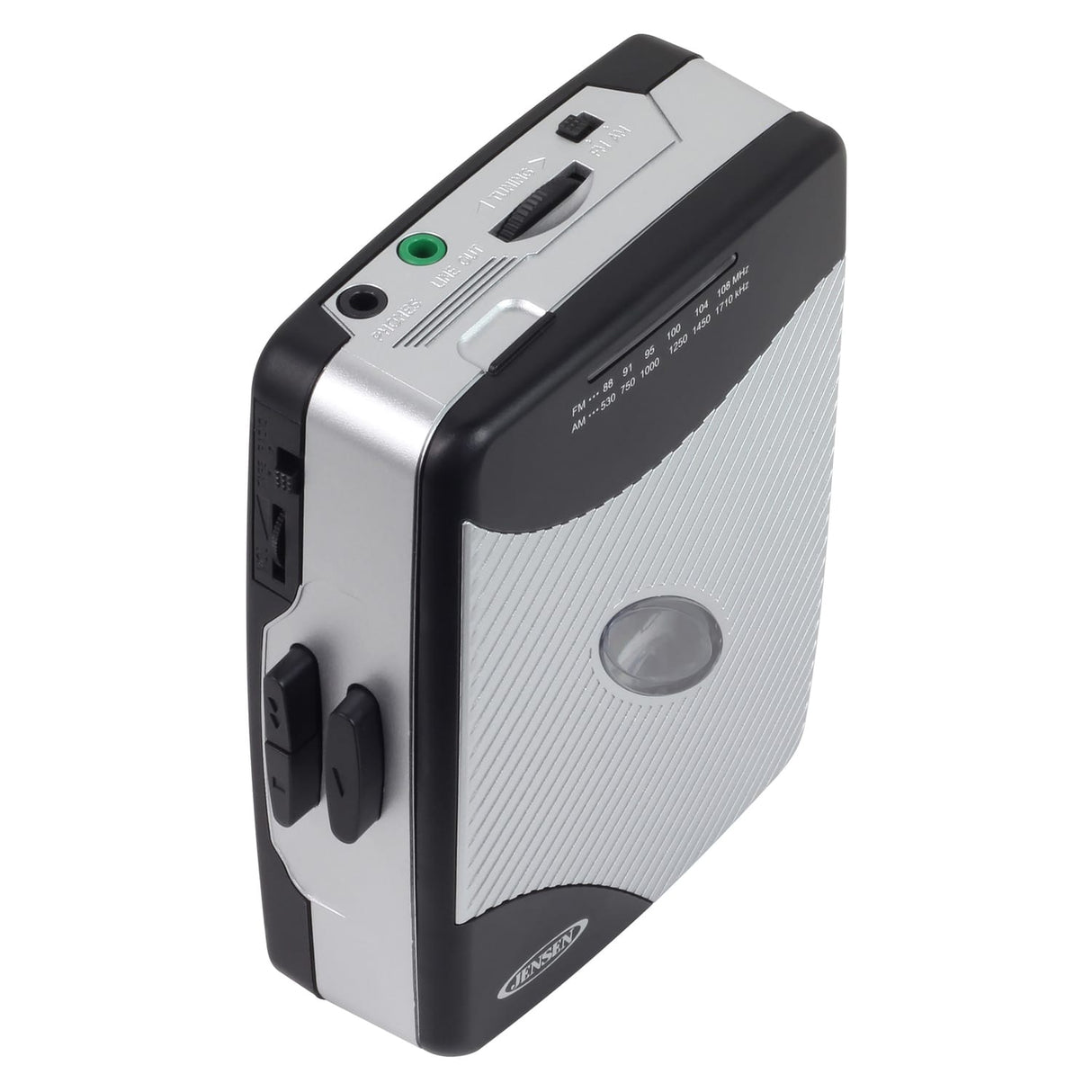 Jensen Portable Stereo Cassette Player with AM/FM Radio and Earbuds, SCR-75, Silver/Black