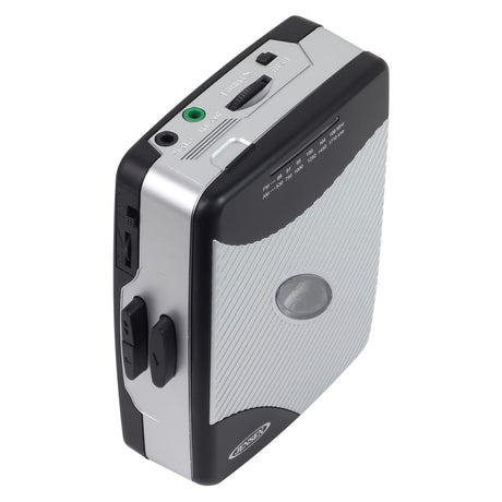 Jensen Portable Stereo Cassette Player with AM/FM Radio and Earbuds, SCR-75, Silver/Black