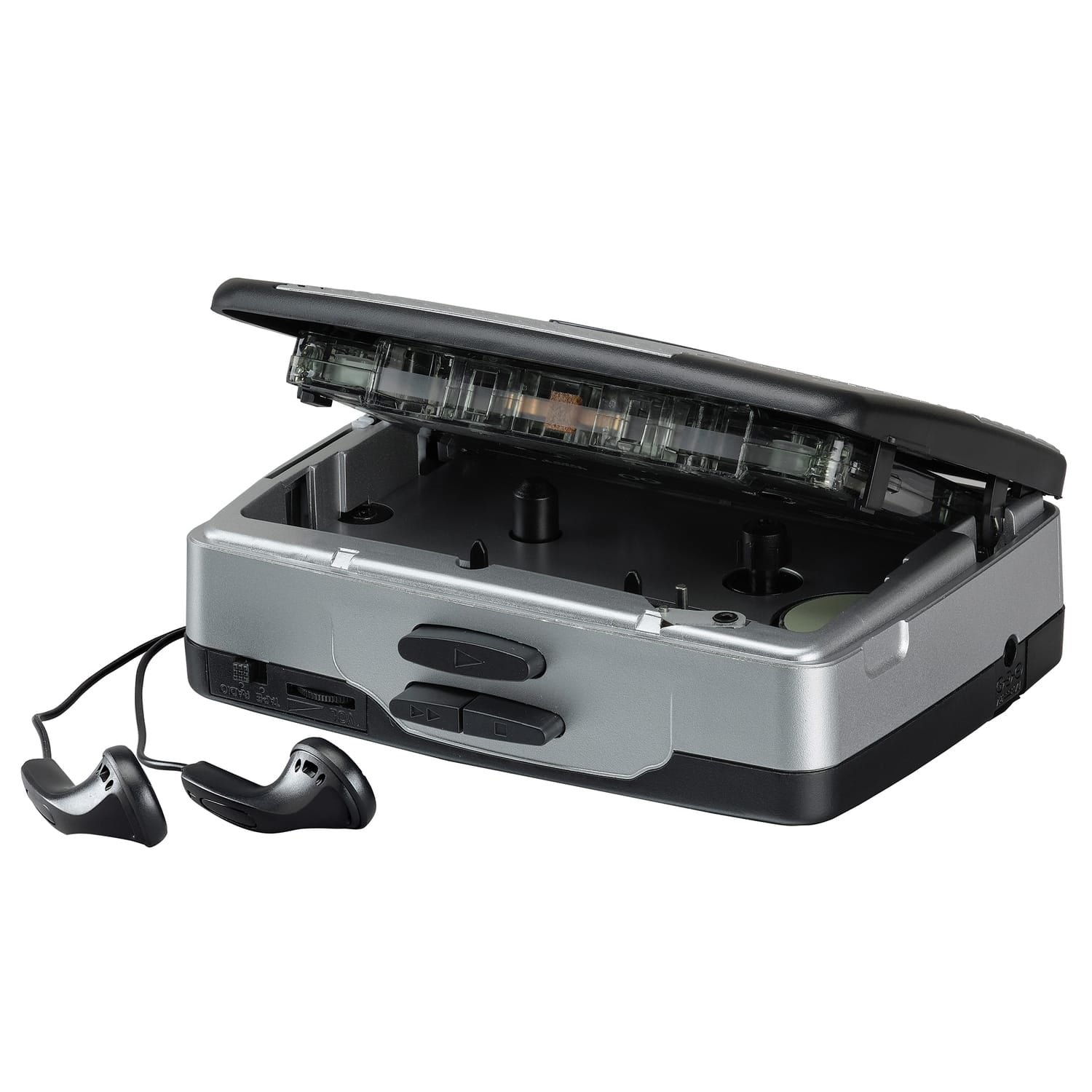 Jensen Portable Stereo Cassette Player with AM/FM Radio and Earbuds, SCR-75, Silver/Black