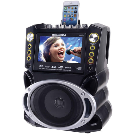 Karaoke USA DVD/CDG/MP3G 35-Watt Karaoke Machine with 7-In. Color Screen, Bluetooth, Record Function, 2 Microphones, and Remote