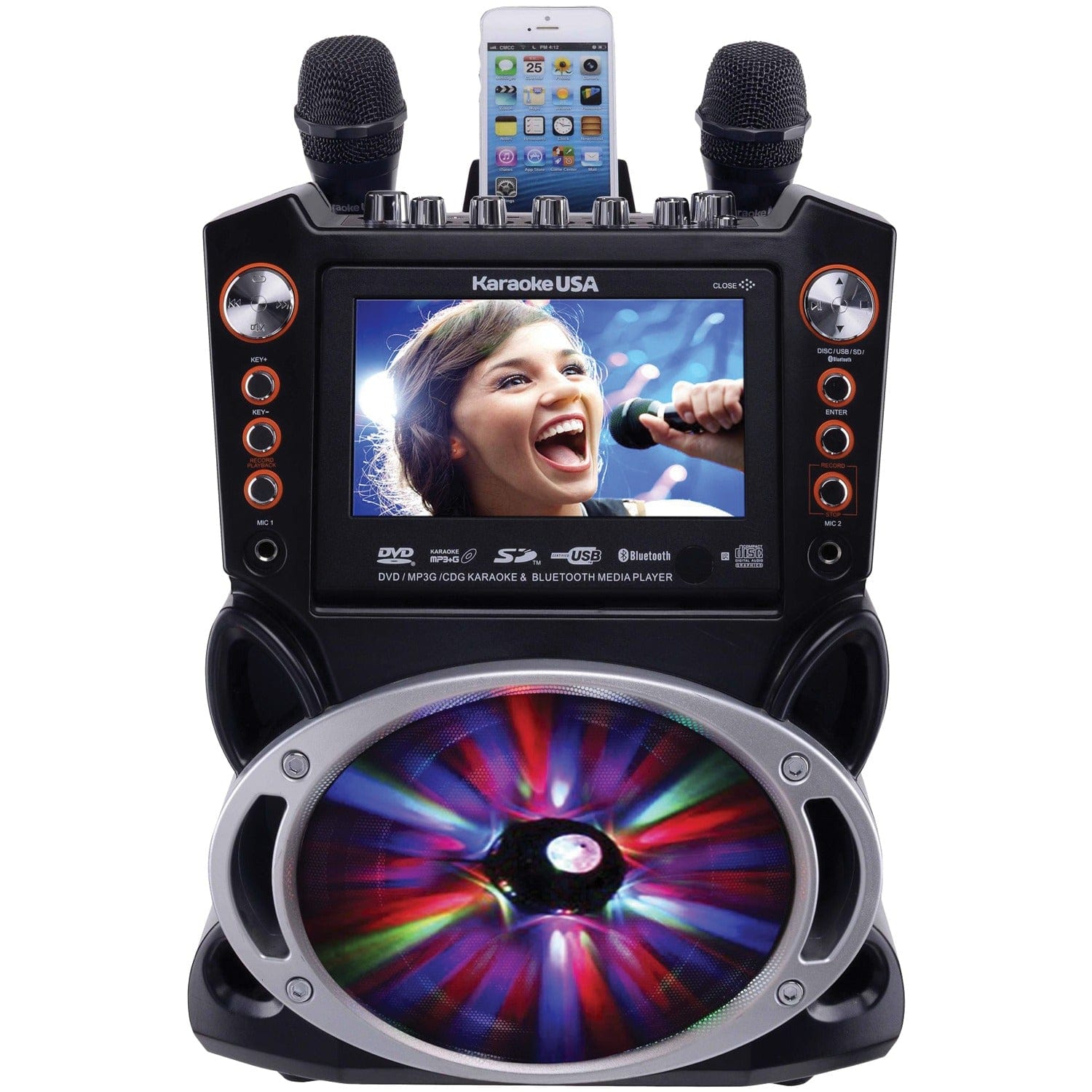 Karaoke USA Bluetooth Karaoke Machine with Synchronized LEDs
