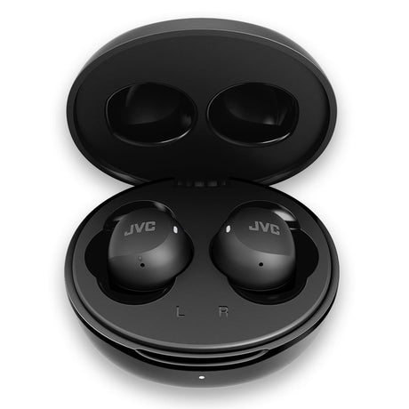 JVC Gumy mini TWS Bluetooth In-Ear Earbuds with Mics, On-Ear Controls, Charging Case, up to 23 Hours Play Time, 3 Sound Modes, IPX4, HA-A6T, Black