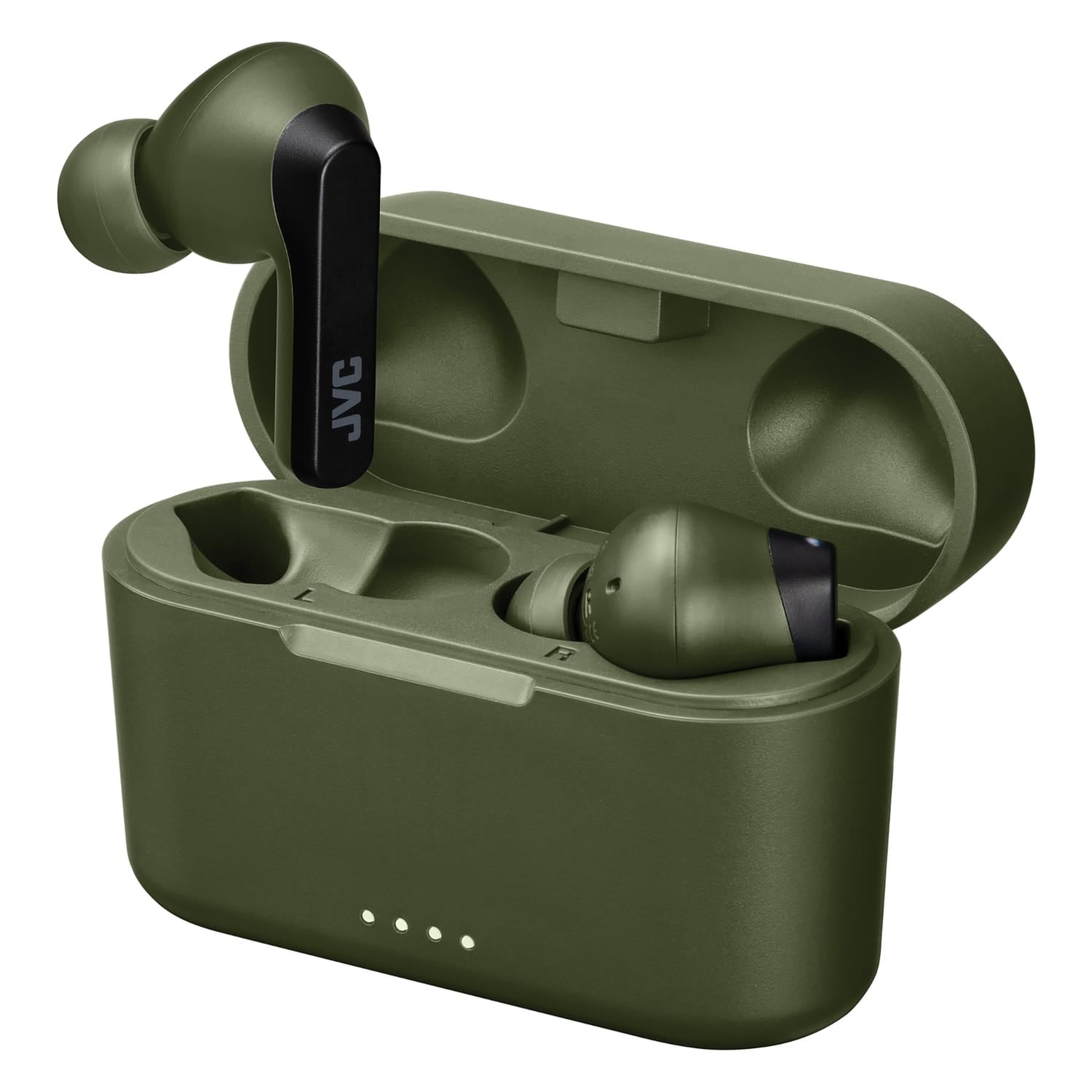 JVC RIPTIDZ TWS Bluetooth In-Ear Earbuds with Mic and Charging Case, up to 30 Hours Play Time, IPX5 Waterproof, HA-A9T, Olive