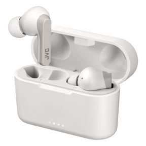 JVC RIPTIDZ TWS Bluetooth In-Ear Earbuds with Mic and Charging Case, up to 30 Hours Play Time, IPX5 Waterproof, HA-A9T, White