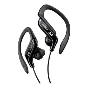 JVC Wired In-Ear Sport Earbuds with Adjustable Earclip Loops and 3.5-mm Connector, IPX2 Splashproof, HA-EB75, Black
