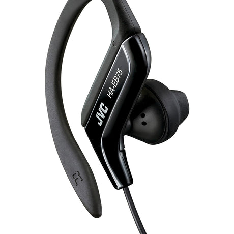 JVC Wired In-Ear Sport Earbuds with Adjustable Earclip Loops and 3.5-mm Connector, IPX2 Splashproof, HA-EB75, Black
