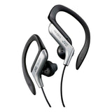 JVC Wired In-Ear Sport Earbuds with Adjustable Earclip Loops and 3.5-mm Connector, IPX2 Splashproof, HA-EB75, Silver