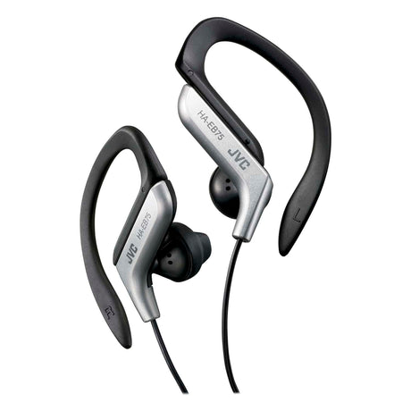 JVC Wired In-Ear Sport Earbuds with Adjustable Earclip Loops and 3.5-mm Connector, IPX2 Splashproof, HA-EB75, Silver