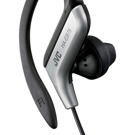 JVC Wired In-Ear Sport Earbuds with Adjustable Earclip Loops and 3.5-mm Connector, IPX2 Splashproof, HA-EB75, Silver