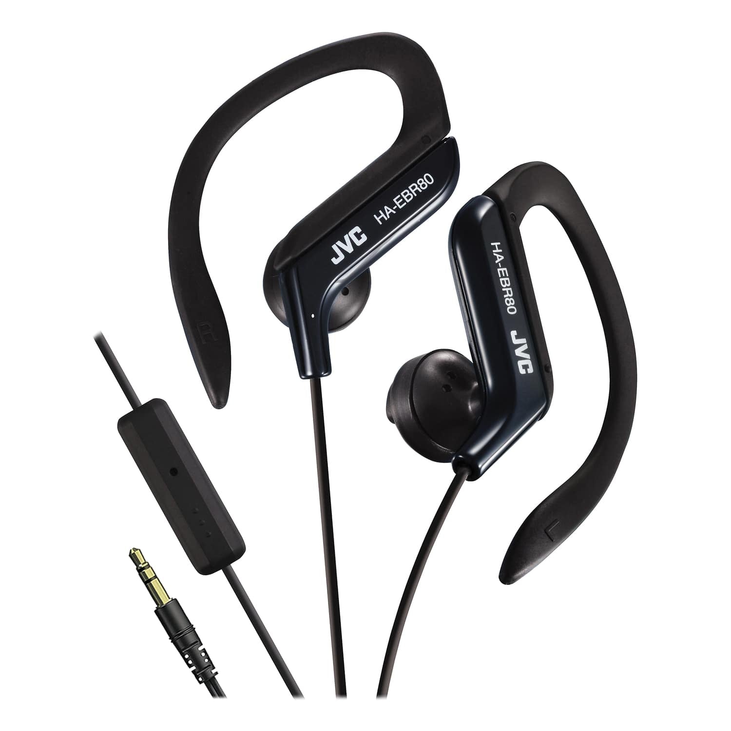 JVC Wired In-Ear Sport Earbuds with In-Line Mic/Remote, Adjustable Earclip Loops, and 3.5-mm Connector, HA-EBR80, Black