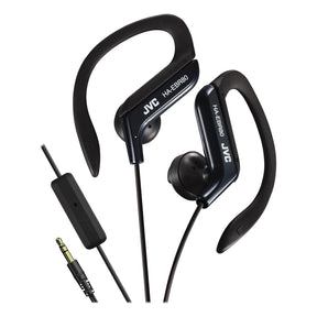 JVC Wired In-Ear Sport Earbuds with In-Line Mic/Remote, Adjustable Earclip Loops, and 3.5-mm Connector, HA-EBR80, Black