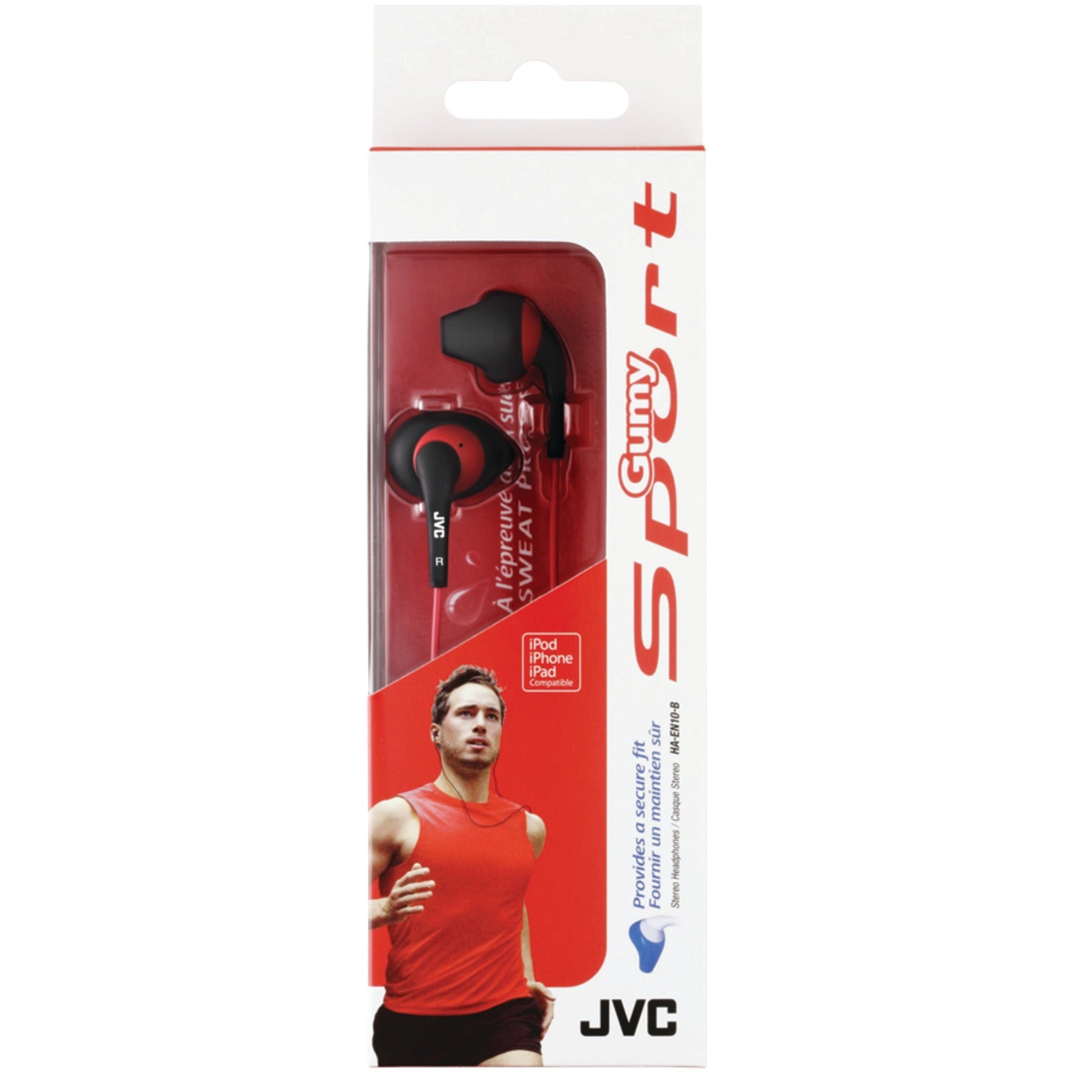JVC Gumy Sport Wired In-Ear Headphones with 3.5-mm Connector, Sweatproof, HA-EN10, Black