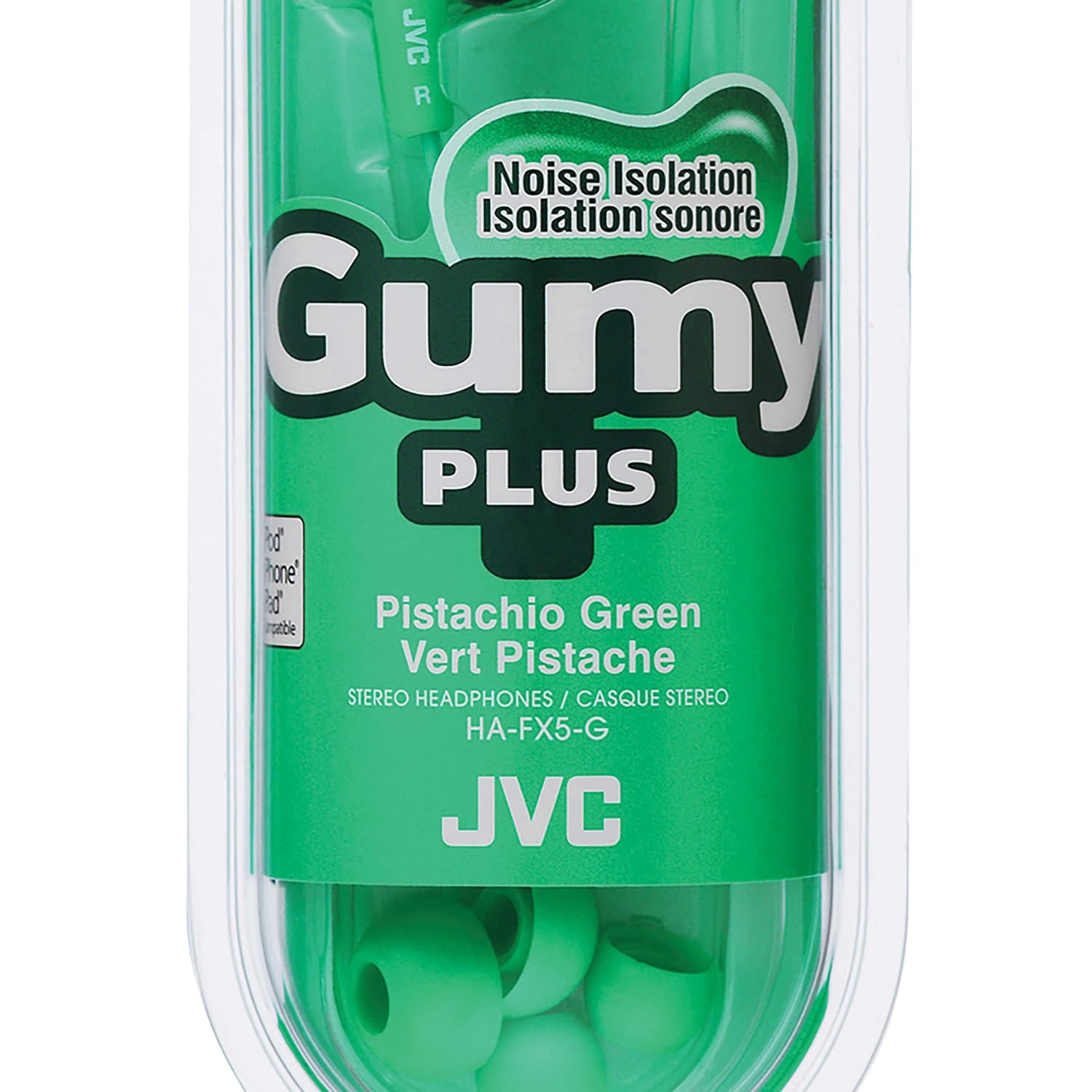 JVC Gumy Plus Wired Inner-Ear Earbuds with 3.5-mm Connector, HA-FX5, Green