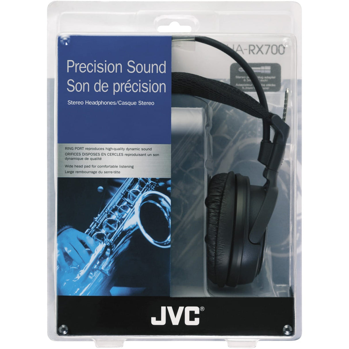 JVC Wired Over-Ear Full-Size Precision Sound Headphones with 3.5-mm Connector, 1/4-In. Adapter, Deep Bass, HA-RX700