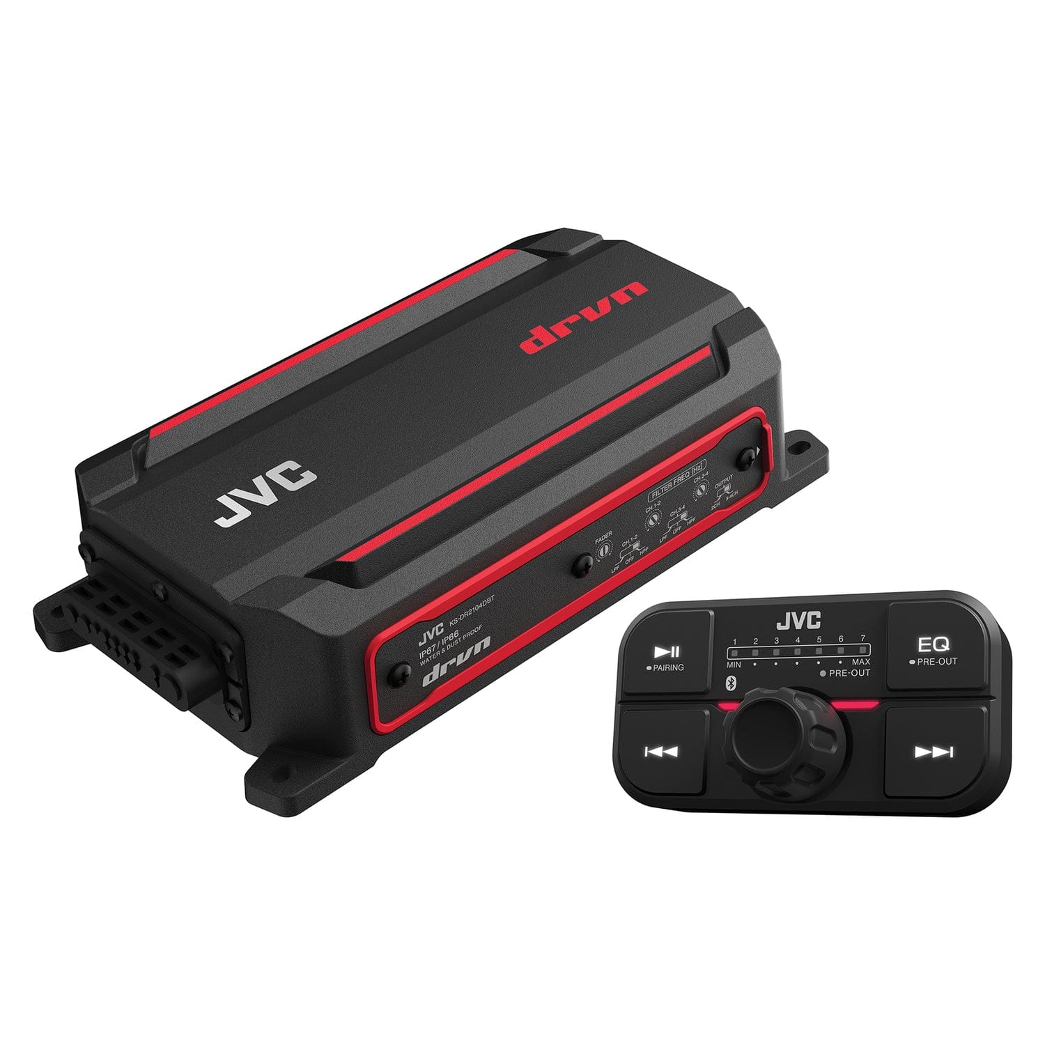 JVC drvn DR Series 600-Watt-Max 4-Channel Compact Bluetooth Amp with Remote, 12-Volt for Marine/Powersports