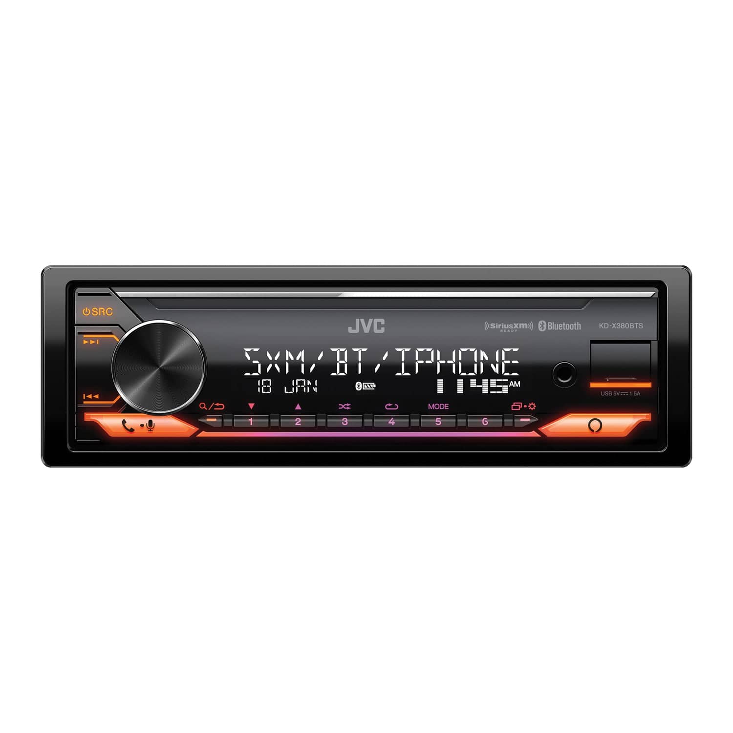JVC KD-X380BTS Car In-Dash Unit, Single-DIN Digital Media Receiver with Bluetooth, Alexa Built-in, and SiriusXM Ready