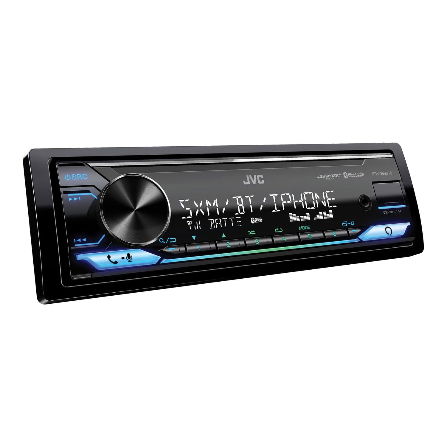 JVC KD-X380BTS Car In-Dash Unit, Single-DIN Digital Media Receiver with Bluetooth, Alexa Built-in, and SiriusXM Ready