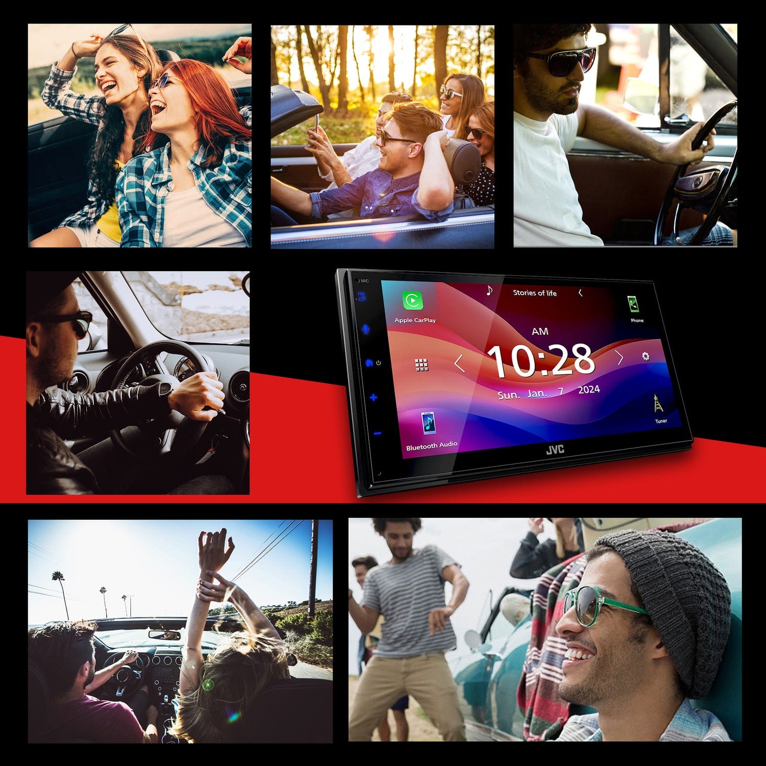 JVC KW-M595BT 6.8-In. Car In-Dash Unit, Double-DIN/Single-DIN Digital Receiver with WSVGA Touch Screen, Android Auto/Apple CarPlay, and SiriusXM Ready