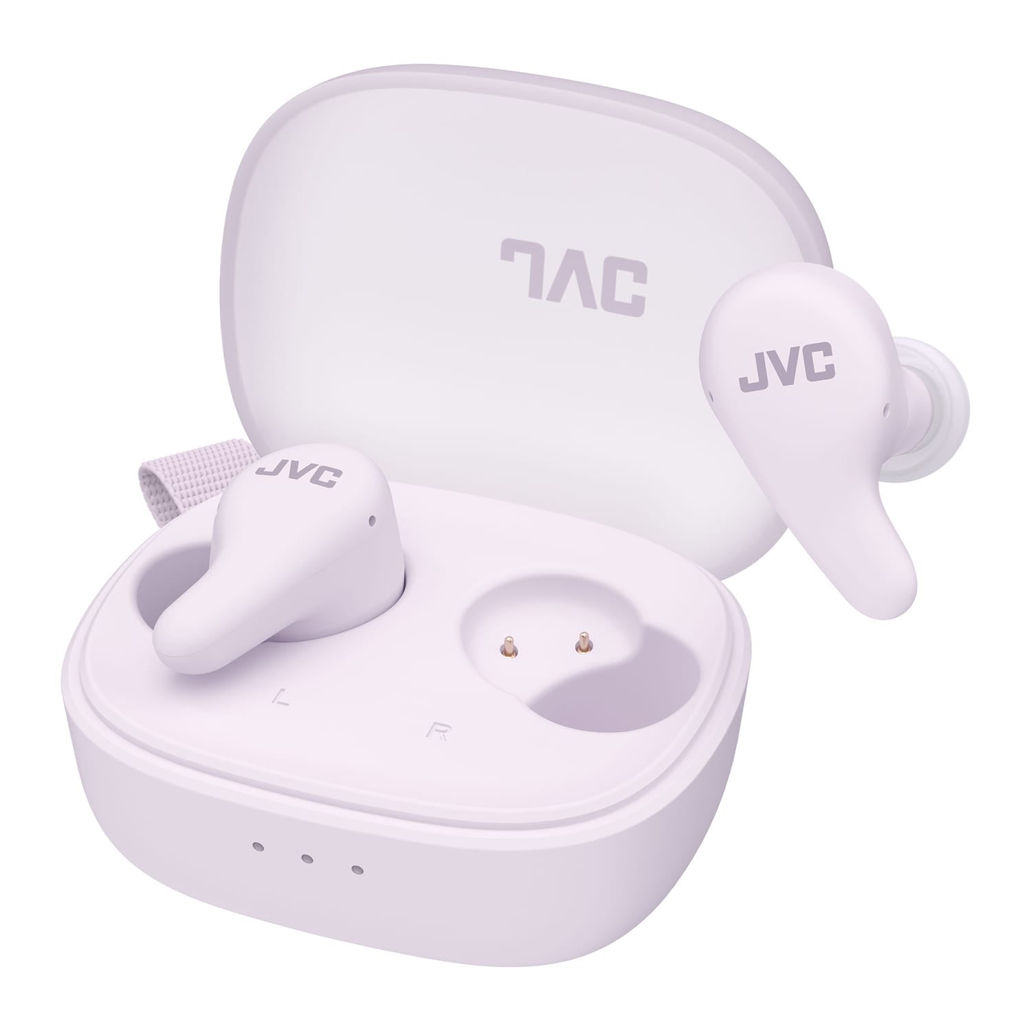 JVC Gumy Premium TWS Bluetooth Earbuds with Mic and Charging Case, ANC, up to 26 Hours Play Time, IPX4 Waterproof, HAA23T, Violet