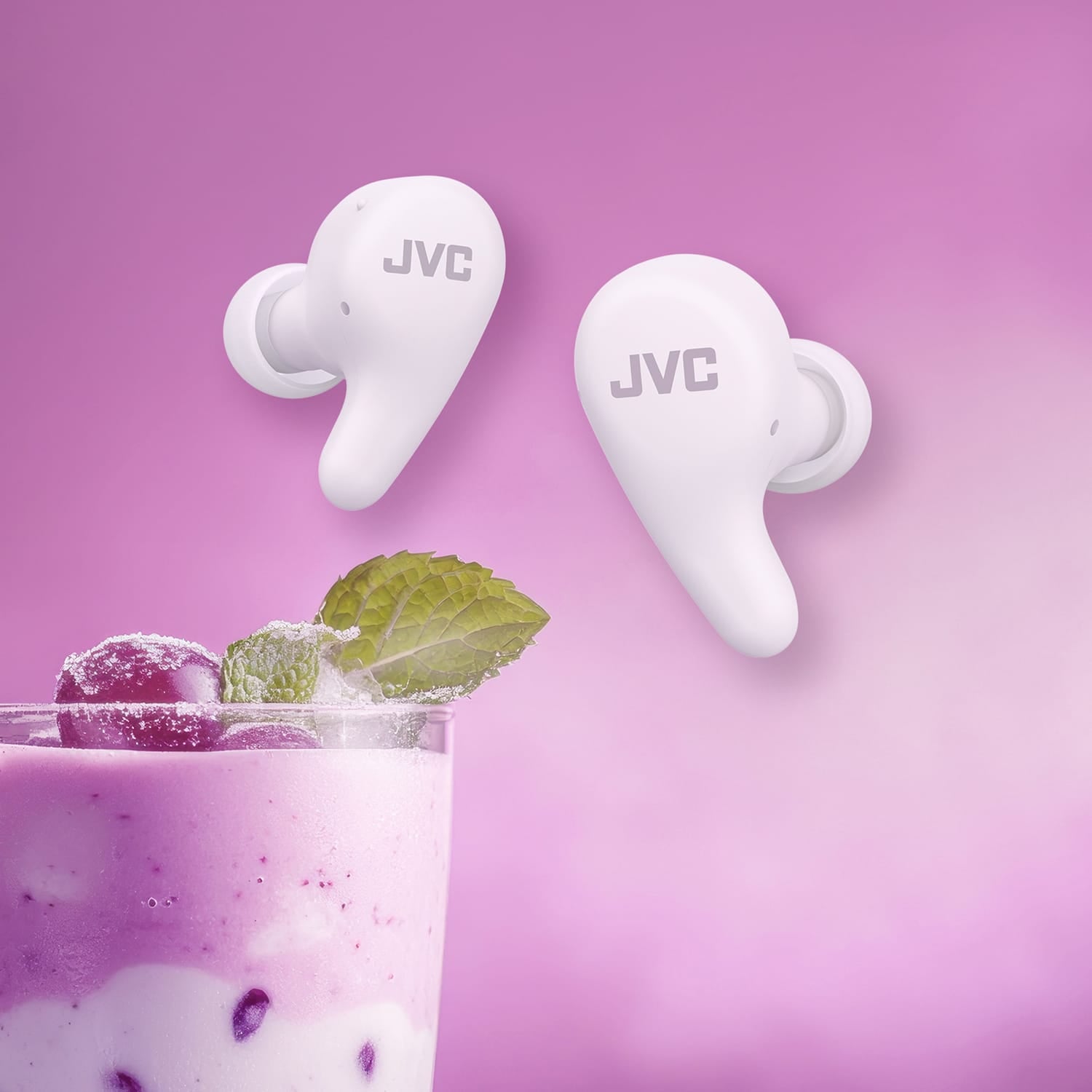 JVC Gumy Premium TWS Bluetooth Earbuds with Mic and Charging Case, ANC, up to 26 Hours Play Time, IPX4 Waterproof, HAA23T, Violet