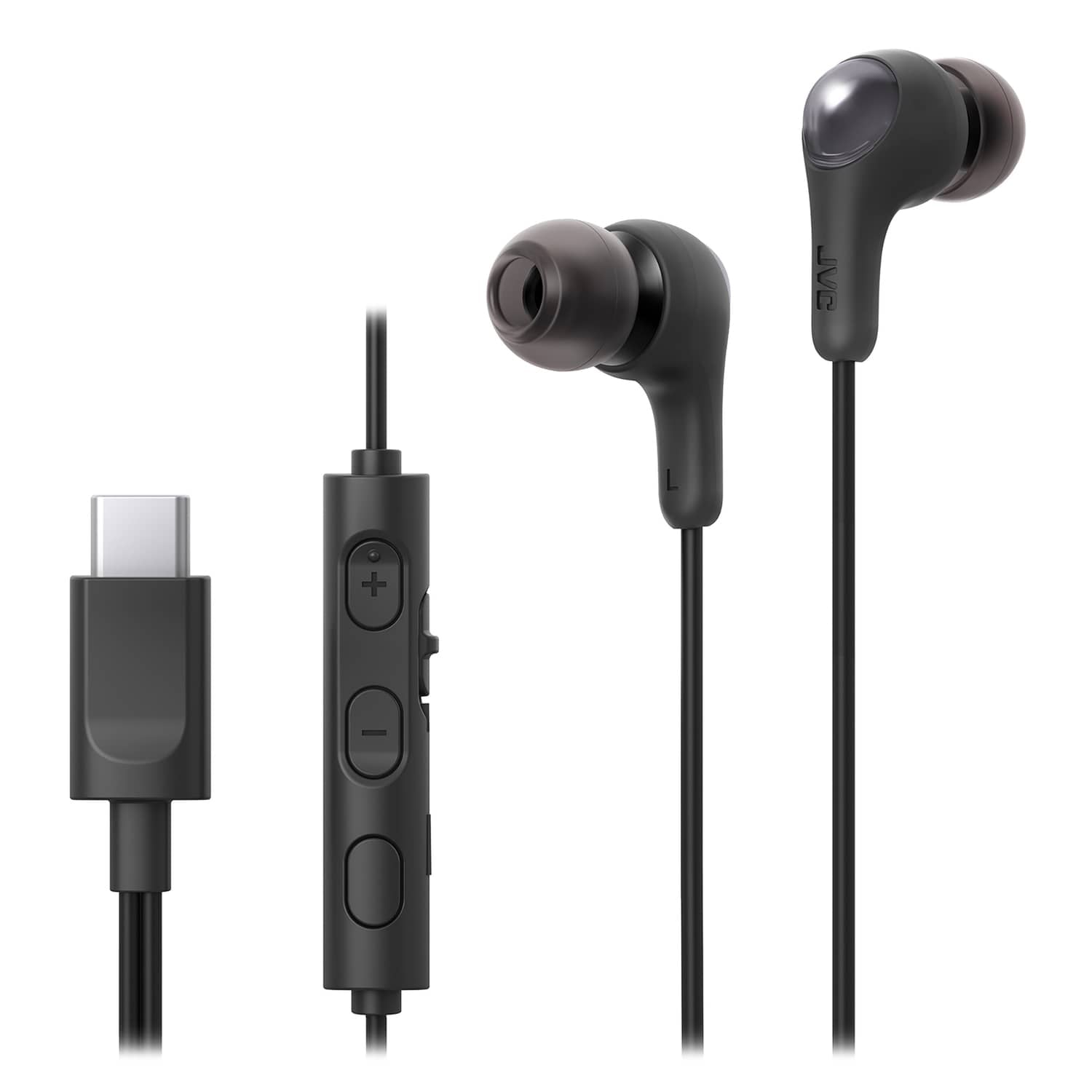 JVC Gumy Connect Wired In-Ear Stereo Earbuds with In-Line Mic/Remote and USB-C Connector, Built-in DAC, HA-FR9UC, Black