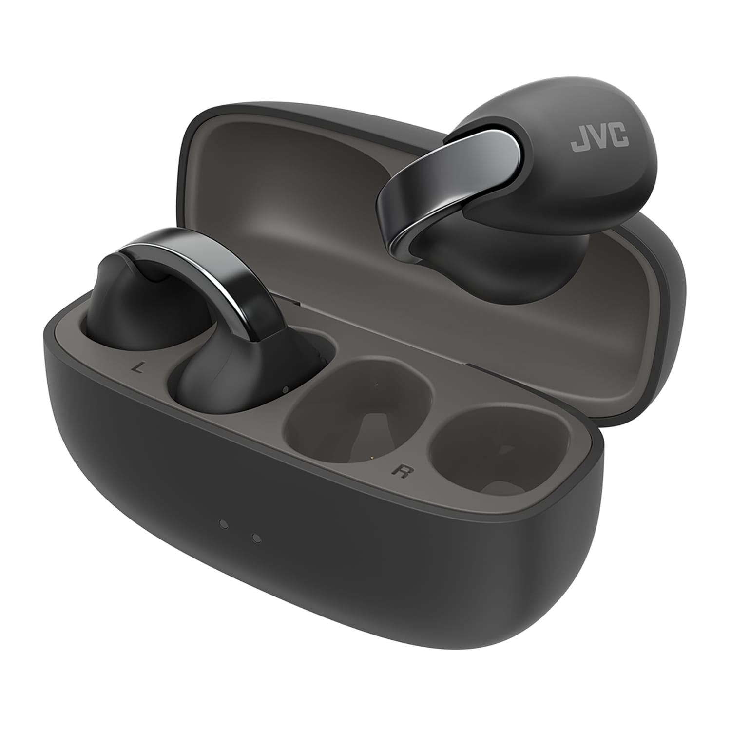 JVC Nearphones TWS Bluetooth Open-Ear Earcuff Earbuds with Mic and Charging Case, up to 24 Hours Play Time, IPX4 Waterproof, HA-NP1T, Black