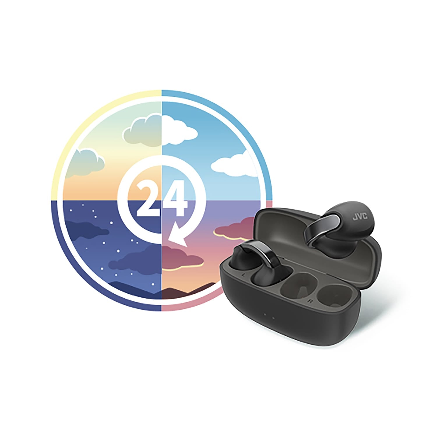 JVC Nearphones TWS Bluetooth Open-Ear Earcuff Earbuds with Mic and Charging Case, up to 24 Hours Play Time, IPX4 Waterproof, HA-NP1T, Black