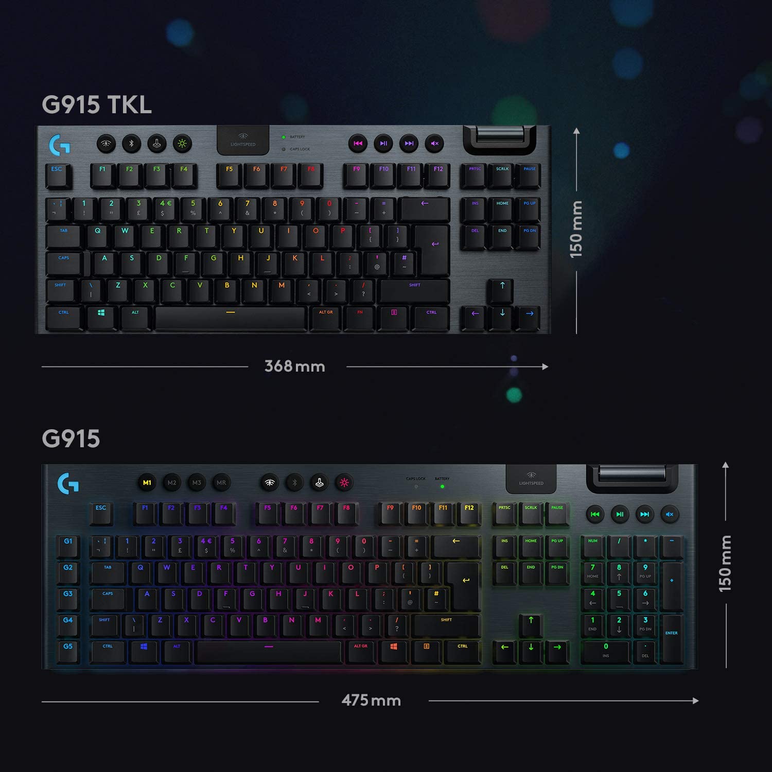Logitech G915 TKL Tenkeyless LIGHTSPEED Wireless RGB Gaming Keyboard GL Tactile - Seller Refurbished
