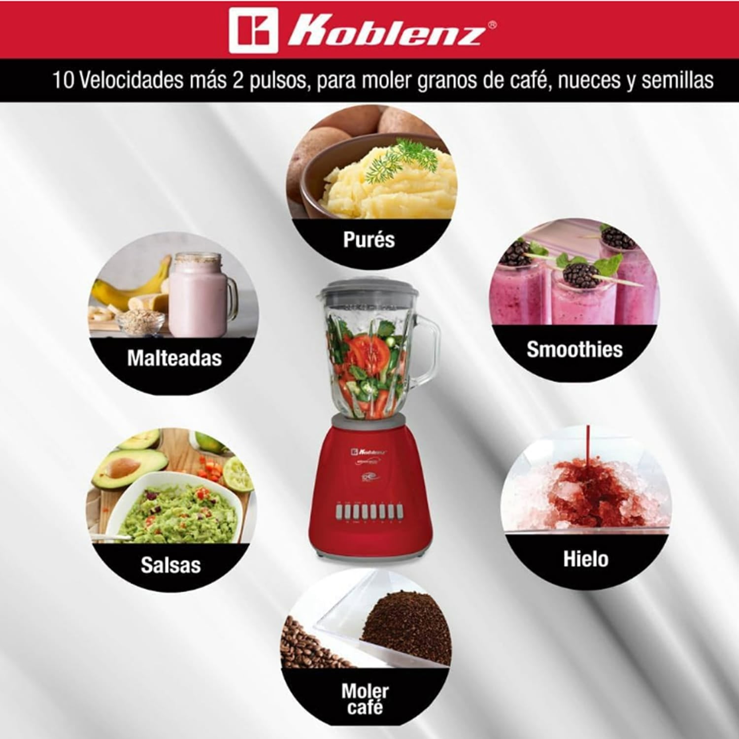 Koblenz Gourmet 500-Watt 10-Speed 50-Oz. Blender with Glass Jar, Red
