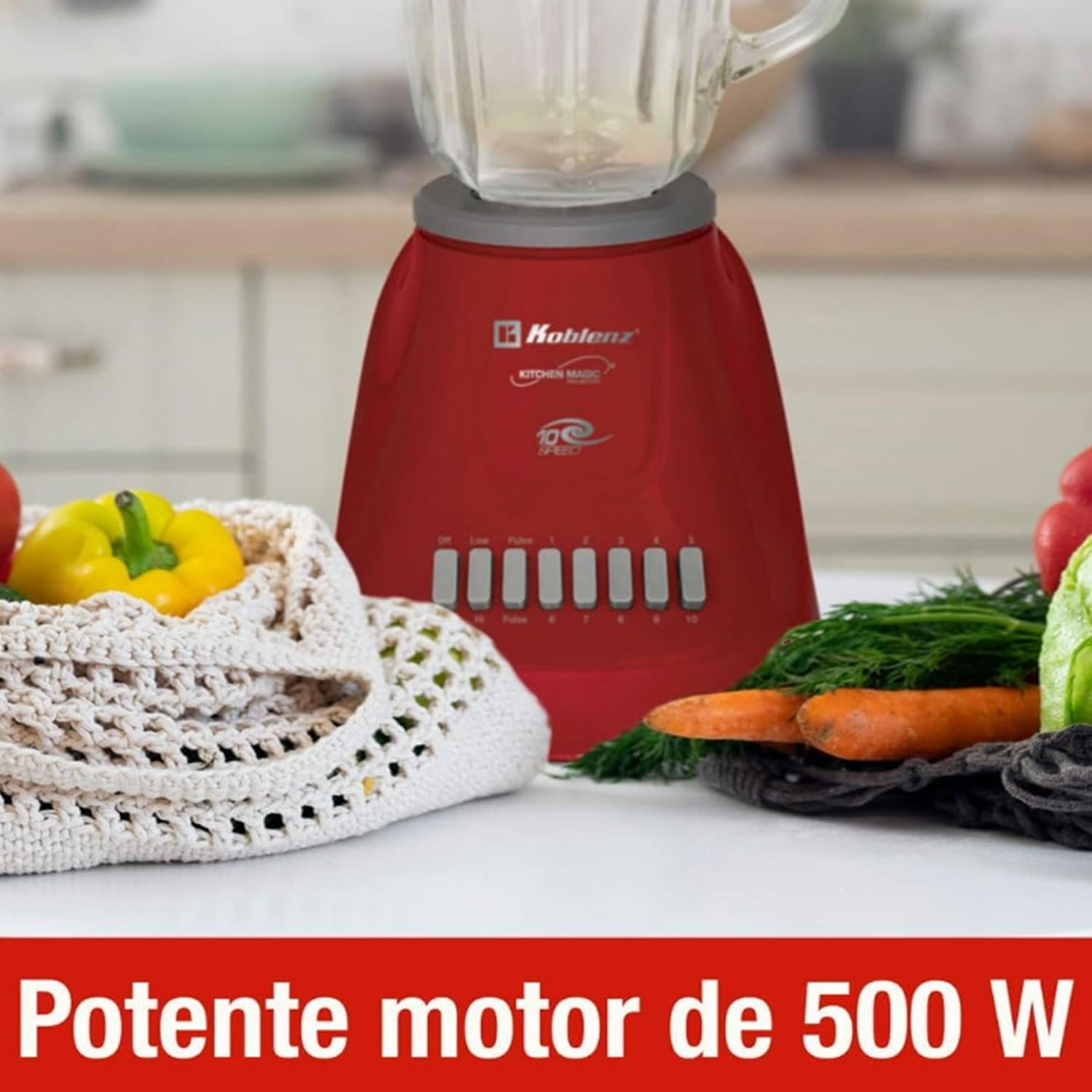 Koblenz Gourmet 500-Watt 10-Speed 50-Oz. Blender with Glass Jar, Red