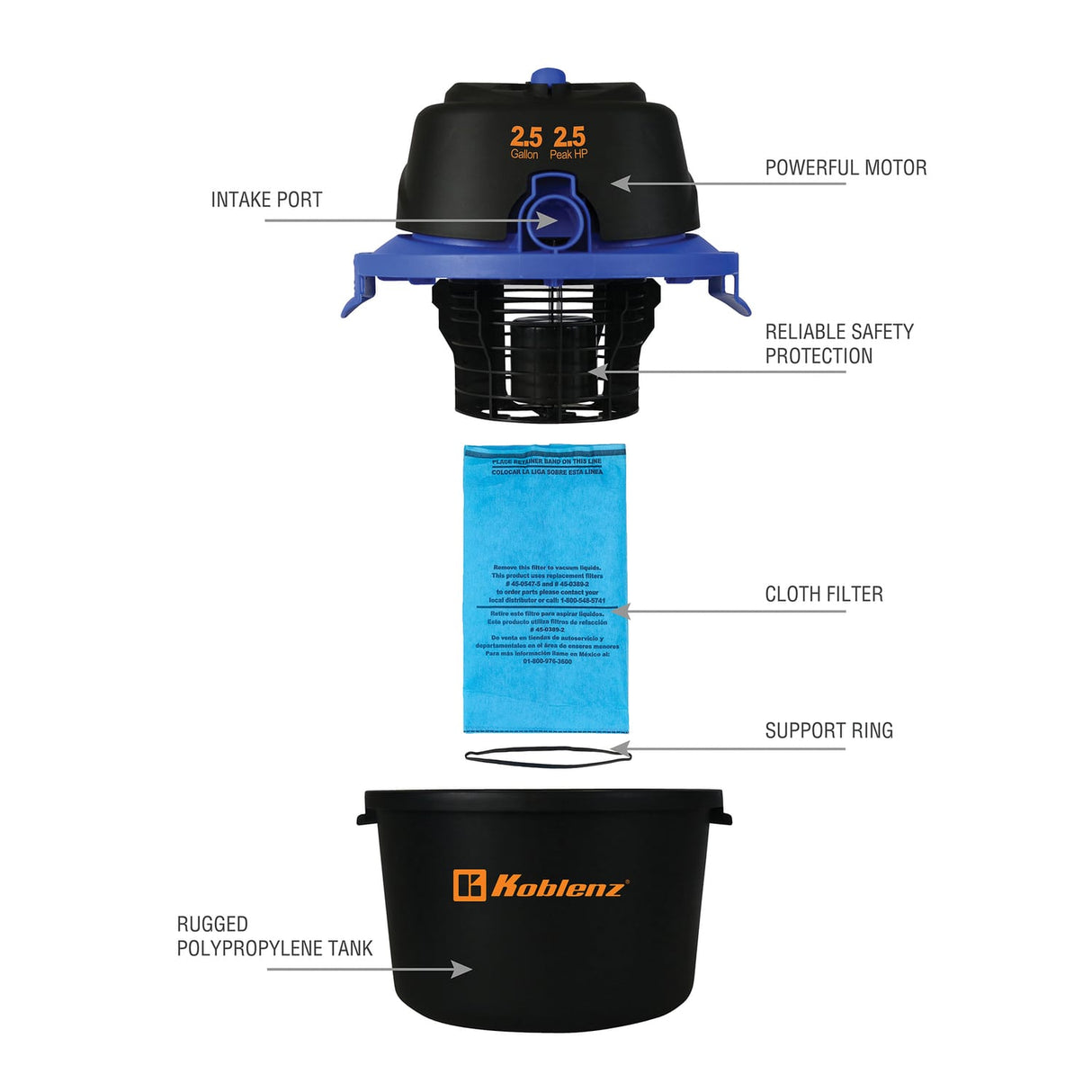 Koblenz 2.5-Gal. Portable Wet/Dry Vacuum with Blower, WD-2.5 MA