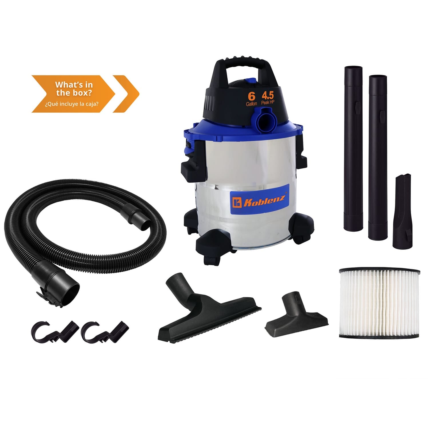 Koblenz 6-Gal. Portable Wet/Dry Vacuum with Blower, Stainless Steel and Blue, WD-6 L212 SS