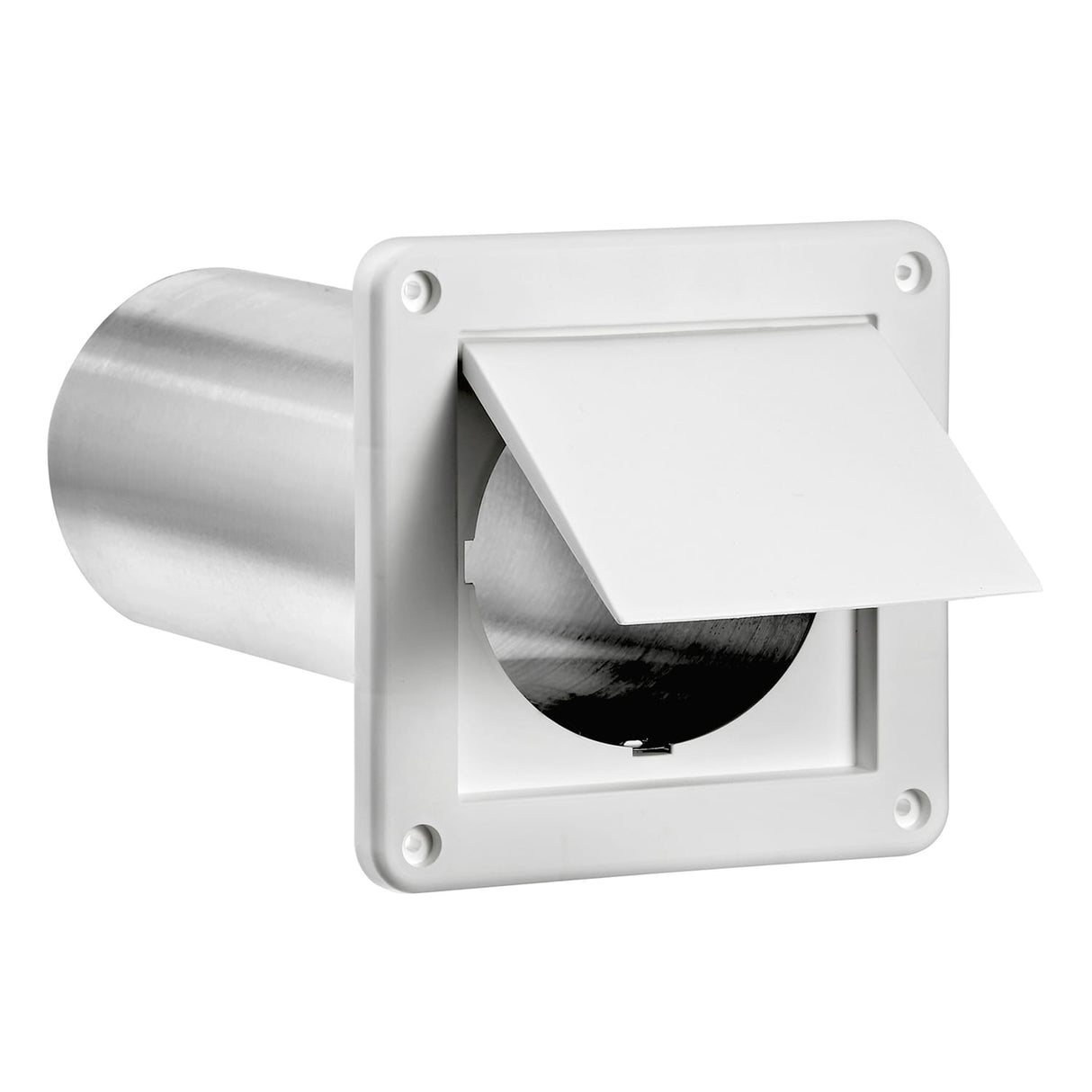 Lambro 4-In. Plastic Wall Exhaust Dryer Vent with Single Flap and 11-in. Pipe, White, 1422WTP-R
