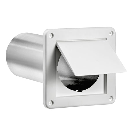 Lambro 4-In. Plastic Wall Exhaust Dryer Vent with Single Flap and 11-in. Pipe, White, 1422WTP-R
