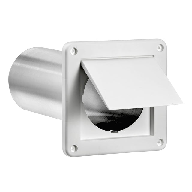 Lambro 4-In. Plastic Wall Exhaust Dryer Vent with Single Flap and 11-in. Pipe, White, 1422WTP-R