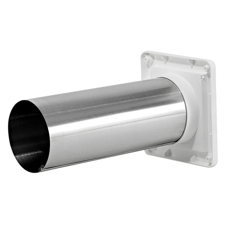 Lambro 4-In. Plastic Wall Exhaust Dryer Vent with Single Flap and 11-in. Pipe, White, 1422WTP-R