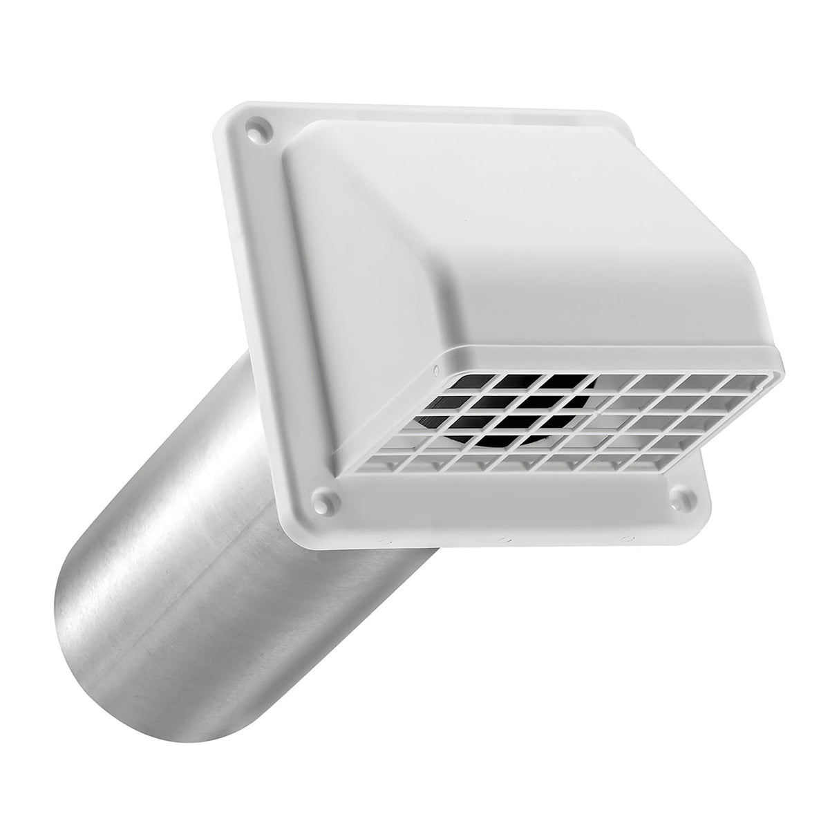 Lambro 4-In. Plastic Wall Exhaust Hood Dryer Vent with Damper, Removable Screen, and 11-In. Pipe, No Interior Trim Plate, White, 224W-B