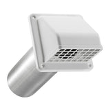 Lambro 4-In. Plastic Wall Exhaust Hood Dryer Vent with Damper, Removable Screen, and 11-In. Pipe, No Interior Trim Plate, White, 224W-B