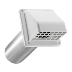 Lambro 4-In. Plastic Wall Exhaust Hood Dryer Vent with Damper, Removable Screen, and 11-In. Pipe, No Interior Trim Plate, White, 224W-B