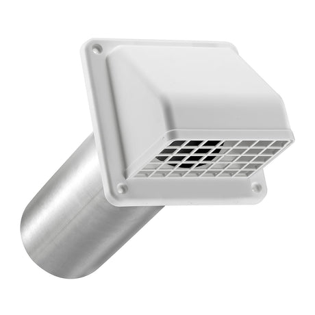 Lambro 4-In. Plastic Wall Exhaust Hood Dryer Vent with Damper, Removable Screen, and 11-In. Pipe, No Interior Trim Plate, White, 224W-B