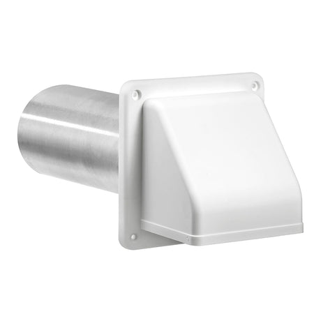 Lambro 4-In. Plastic Wall Exhaust Hood Dryer Vent with Damper, Removable Screen, and 11-In. Pipe, No Interior Trim Plate, White, 224W-B