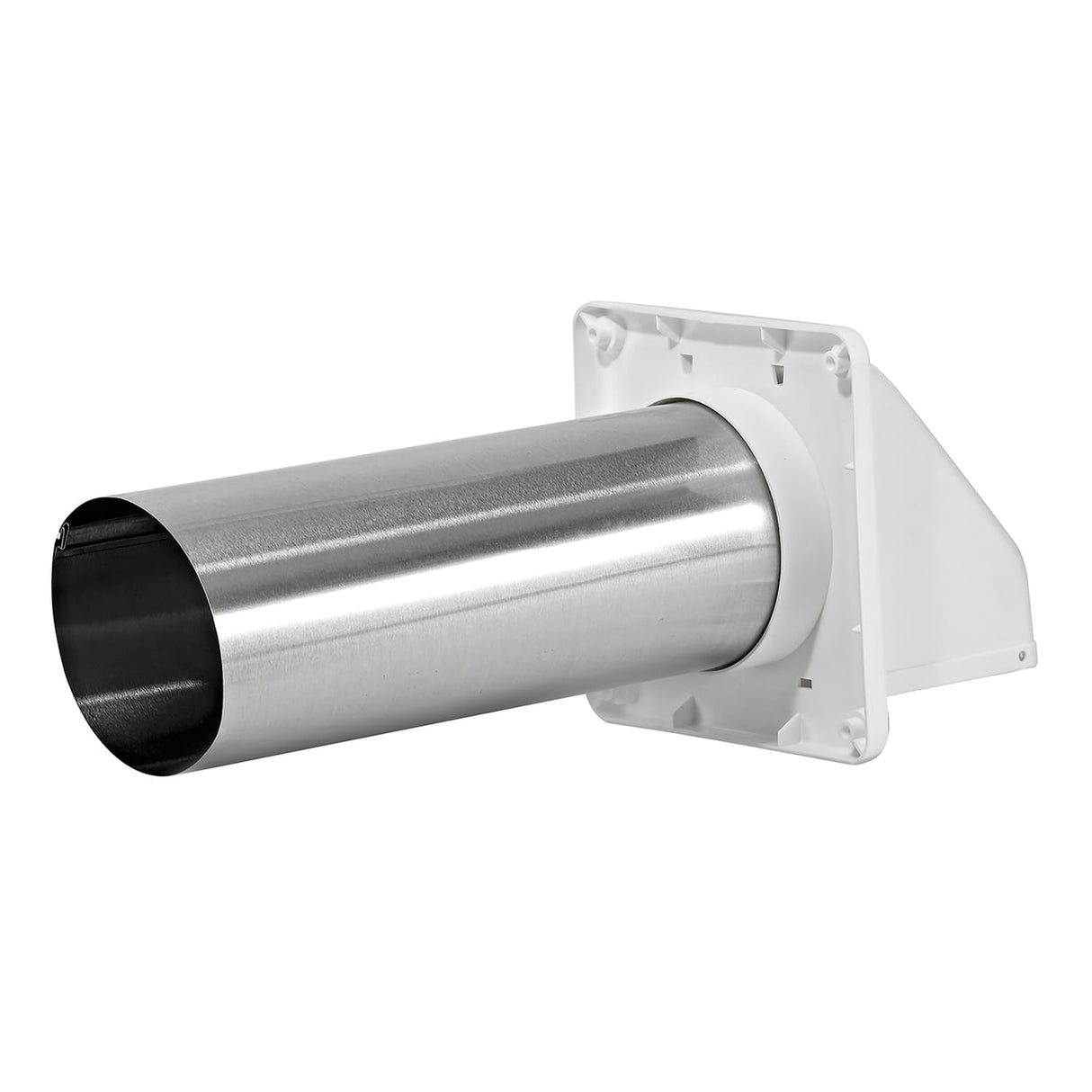 Lambro 4-In. Plastic Wall Exhaust Hood Dryer Vent with Damper, Removable Screen, and 11-In. Pipe, No Interior Trim Plate, White, 224W-B
