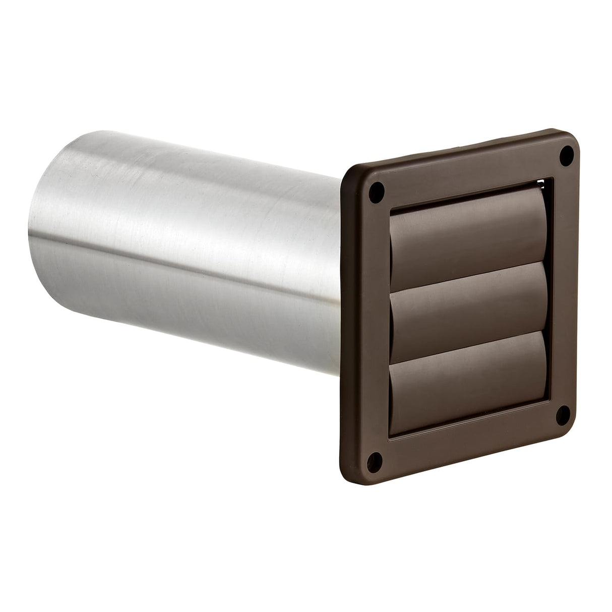 Lambro 4-In. Plastic Wall Exhaust Louvered Dryer Vent with 11-In. Pipe, No Interior Trim Plate, Brown