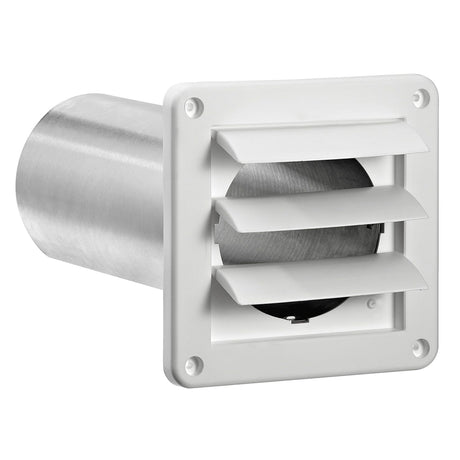 Lambro 4-In. Plastic Wall Exhaust Louvered Dryer Vent with 11-In. Pipe, No Interior Trim Plate, White